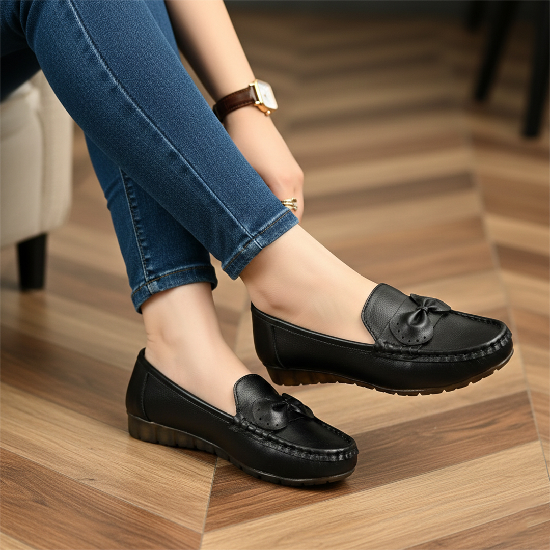 Black Leather Ladies Loafer