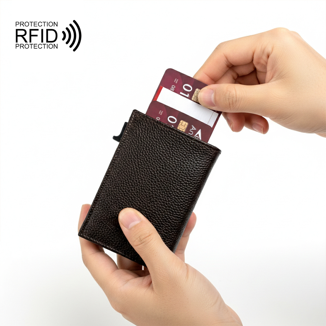 RFID Blocking Leather 3 Fold Magnetic Card Holder Wallet
