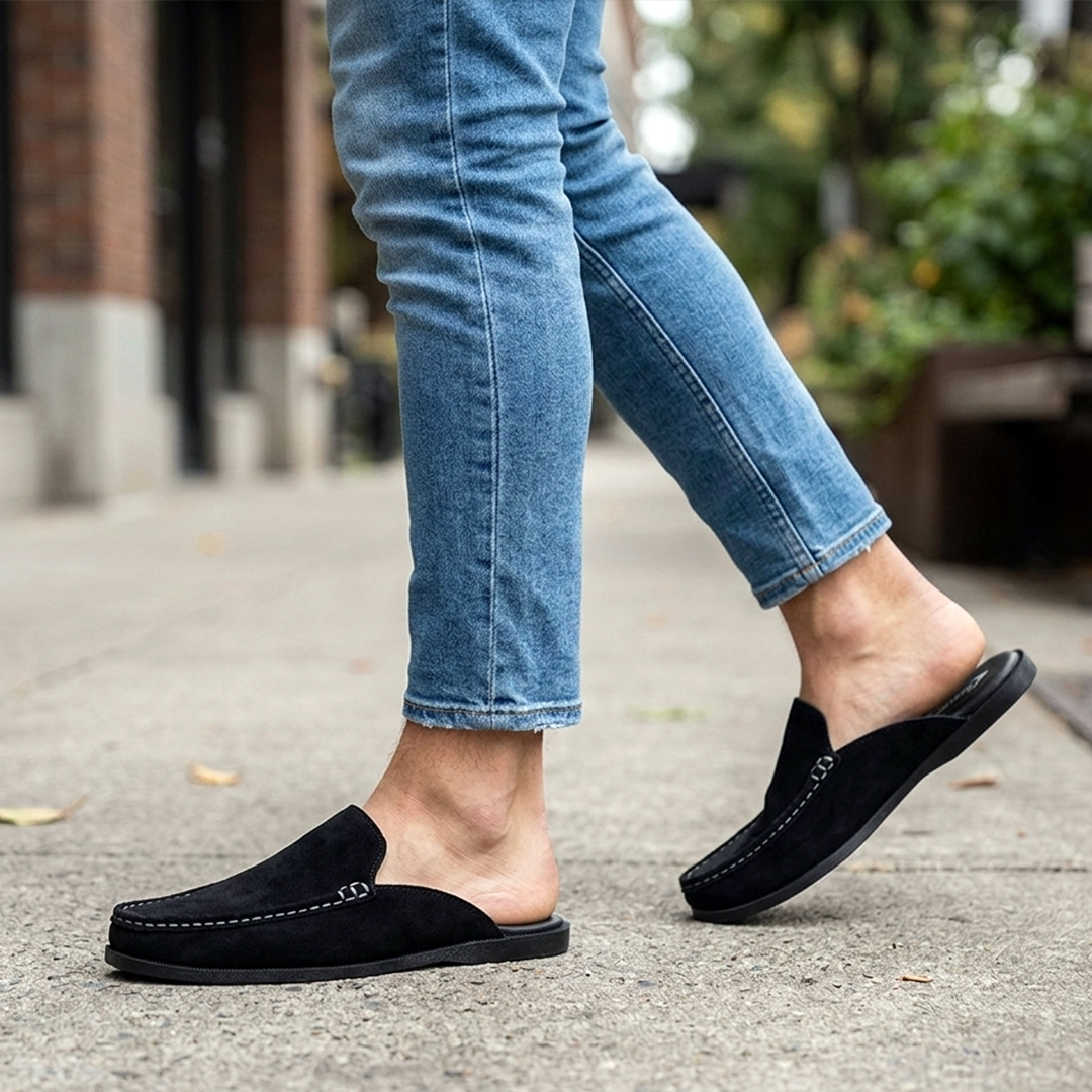 Classic Black Suede Leather Half Shoe
