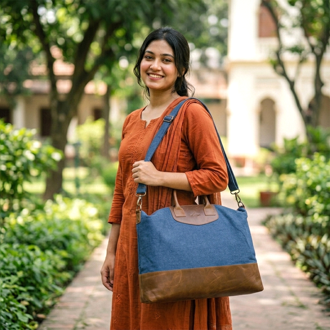 PREMIUM LEATHER & FABRICS TOTE BAG